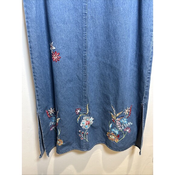 Agapo Jean Jumper Dress with Floral Embroidery Women's Size Medium - Picture 3 of 12